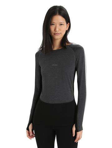 Women's Icebreaker 200 ZoneKnit™ Merino Long Sleeve Crewe Base Layers Jet Heather / Black | CA 1097AHKP